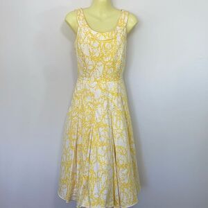 Calvin Klein Dress Yellow White Fit and Flare Summer Garden Party Sz 4 N…